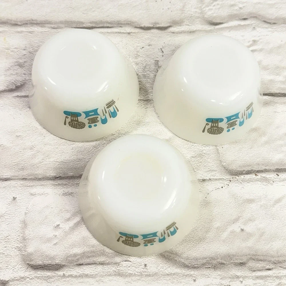 Vtg 50s Fire King Bowls Ramekin Custard Dish Blue Heaven Aqua Milk Glass 3 Count